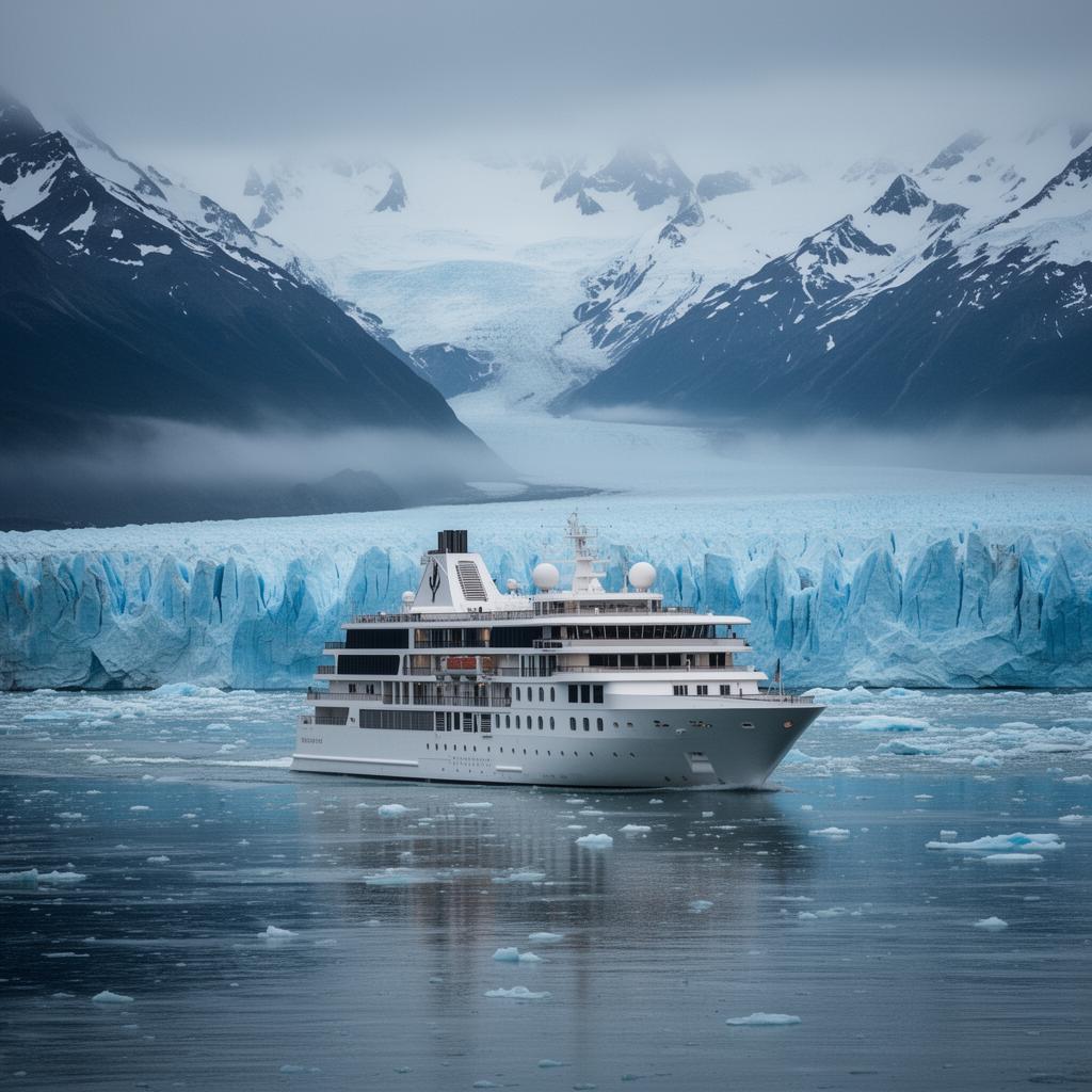 Expedition ship in Alaskan glaciers